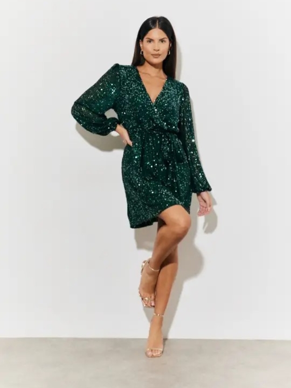 Ricki's Emerald Green Sequin Wrap Mini Dress
